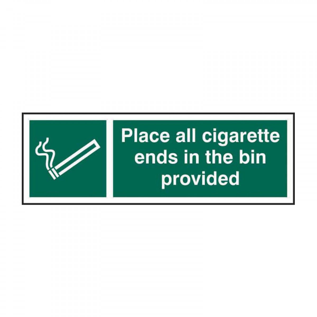 Place All Cigarette Ends In The Bin Provided' Sign Self-Adhesive Vinyl  (300mm x 100mm)